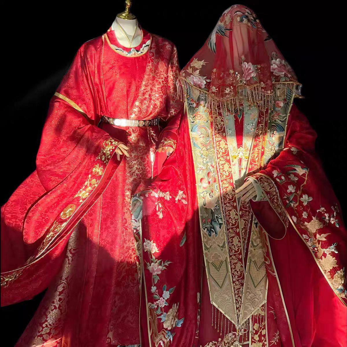 清欢纪锦绣良缘宋制婚服宋精品重工刺绣大袖拖尾百迭裙男女套装图片