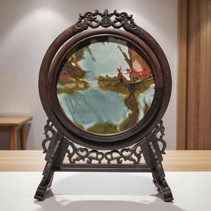 乳源彩石切片画面湖景圆盘摆件PF