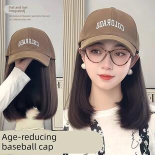 假发帽子一体鸭舌帽锁骨发夏季女款2025新款棒球帽全头套自然彷真