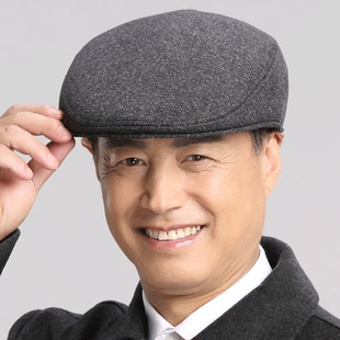 帽子男款冬季中老年人爸爸前进布帽老人爷爷春秋保暖毛呢鸭舌帽