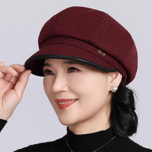 2025新款帽子女冬季中老年妈妈毛呢老人奶奶春秋老年人保暖鸭舌帽
