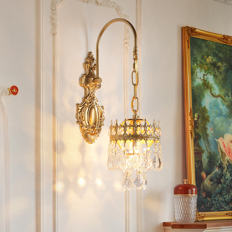 法式复古水晶壁灯创意高级感卧室床头灯轻奢欧式客厅走廊过道墙灯