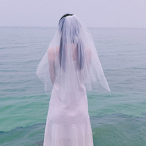 Bridal headdress, super fairy wedding photography, wedding photography, net, red, trembling, white dress, same simple girl