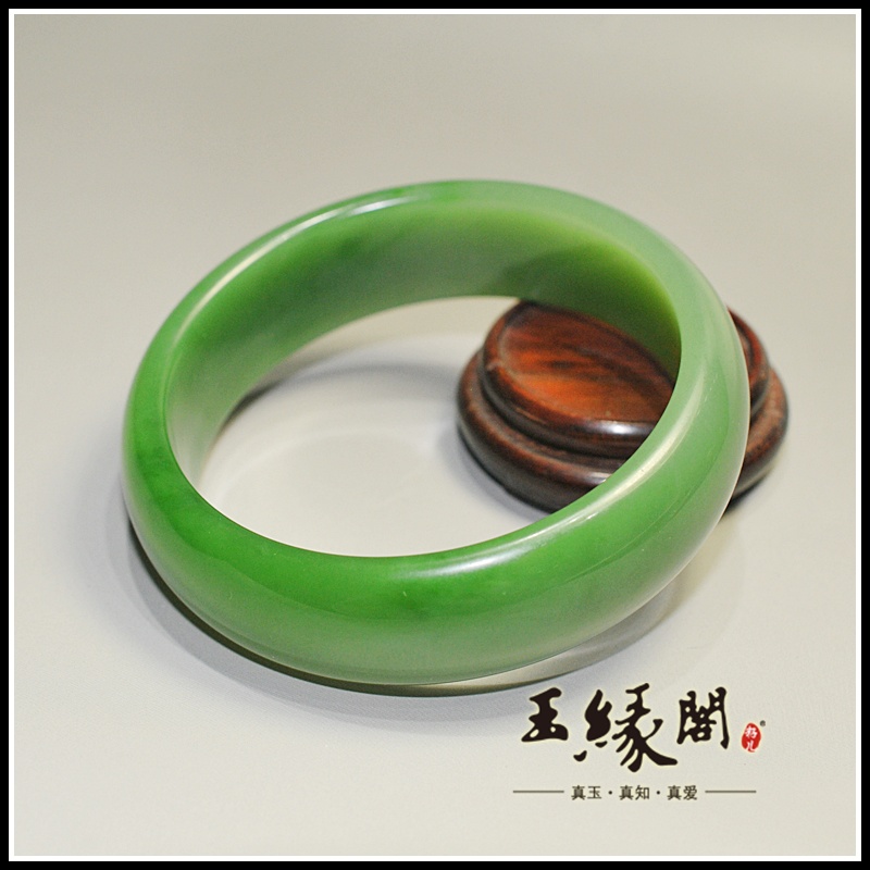 【籽儿】新疆和田天然菠菜绿老坑种碧玉富贵手镯57m
