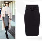 过膝中裙韩版 灰色弹力半身裙秋冬季 呢料包臀裙高腰修身 百搭一步裙