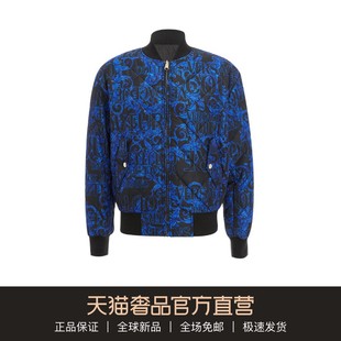 Versace Jeans Couture19秋冬蓝黑色LOGO男士双面穿棉服夹克外套