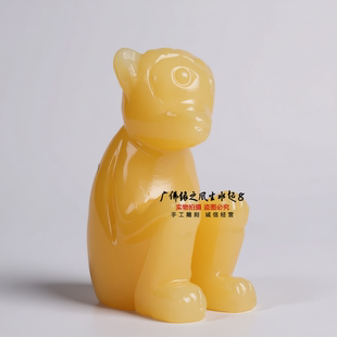 天然米黄玉生肖猴摆件招财镇宅家居办公室玄关风水玉石猴形工艺品