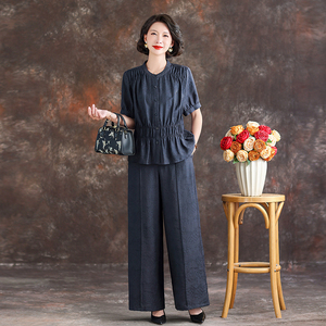 齐黛品牌母亲节妈妈夏装套装2025新款莱赛尔气质减龄时尚两件套