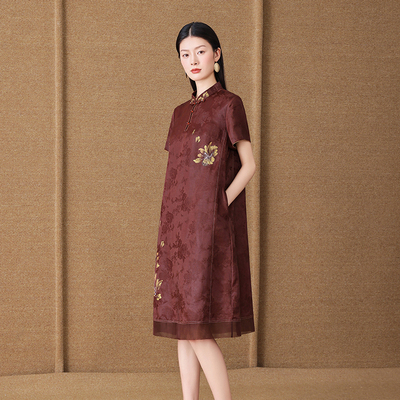 年轻版香云纱连衣裙女2025夏季新款高端奢华大牌纯真丝桑蚕丝裙