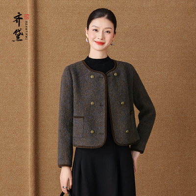 高端品牌双面羊绒女大衣短款2025冬季新款妈妈小香风羊毛呢子外套