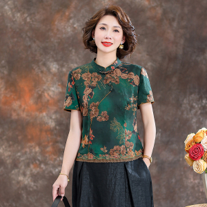 齐黛新中式大品牌香云纱上衣女2025新款立领复古减龄妈妈真丝衬衫