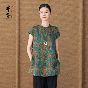 齐黛香云纱上衣桑蚕丝年轻款2025夏季新款短袖中长款高端真丝衬衫
