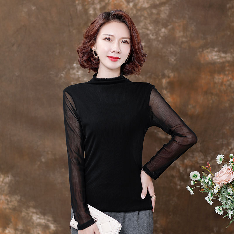 齐黛里外双层纯黑色网眼打底衫