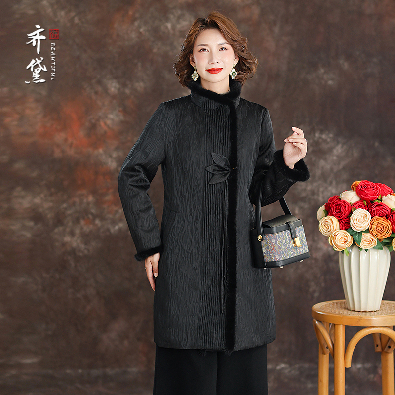 新中式高端品牌鹅绒服女中长款2025冬新款毛领加厚保暖羽绒服外套