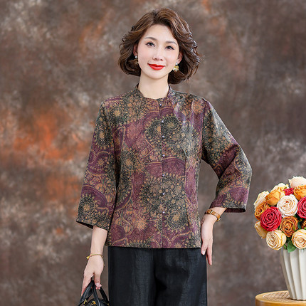 齐黛新中式桑蚕丝香云纱上衣女2025新款正品长袖高档妈妈真丝衬衫