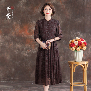 齐黛品牌桑蚕丝超仙连衣裙2025新款 透气抽腰显瘦真丝裙 妈妈纱袖