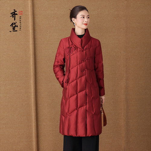 齐黛红色中年妈妈羽绒服女款冬季中长款2025新款加厚保暖御寒外套