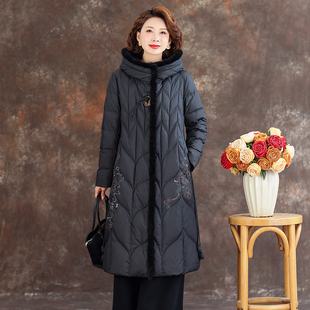 齐黛品牌鹅绒服女冬季 过膝羽绒服 2024新款 连帽拼接水貂毛领中长款