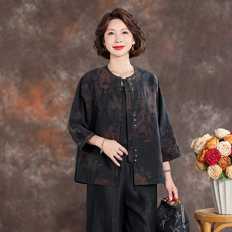 齐黛真正的香云纱上衣女2025夏季新款新中式复古优雅妈妈真丝衬衫