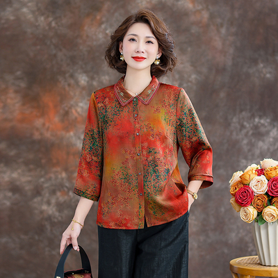 齐黛新中式香云纱高端女装正品上衣2025新款气质减龄妈妈真丝衬衫