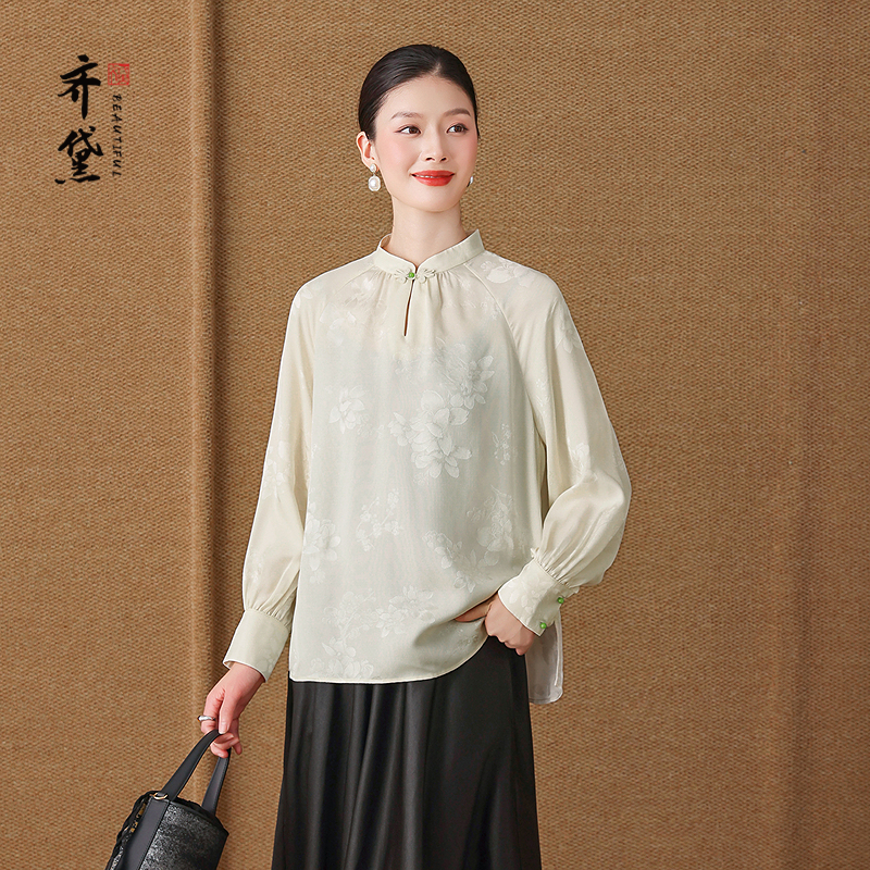 齐黛品牌真丝桑蚕丝衬衫女轻奢高级感2025新款减龄优雅妈妈装衬衫