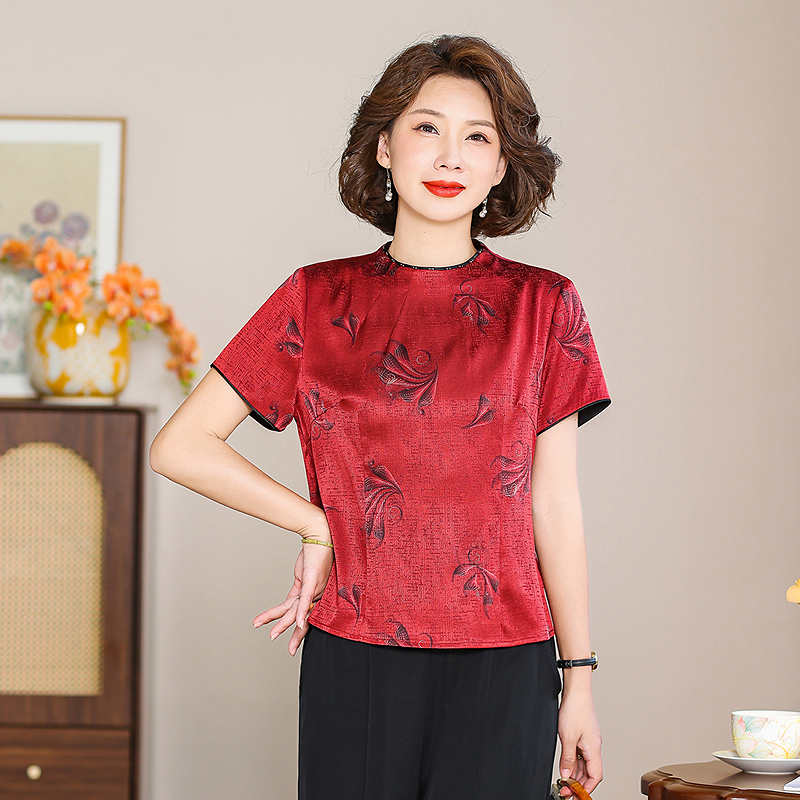 齐黛品牌真丝桑蚕丝上衣女轻奢高级感2025新款提花立领专柜妈妈装