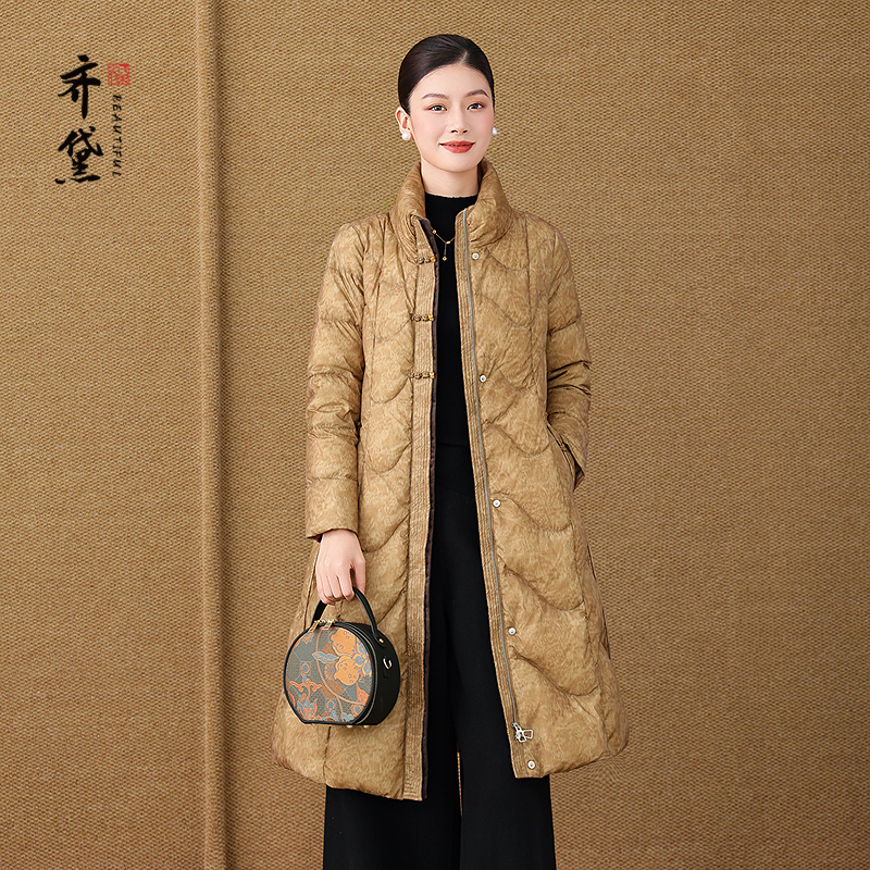 原创设计新中式鹅绒服女2025新款中长款复古洋气妈妈中长款羽绒服