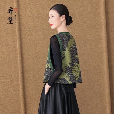 齐黛非遗真丝香云纱新中式国风重工刺绣马甲高奢时髦2025夏妈妈装