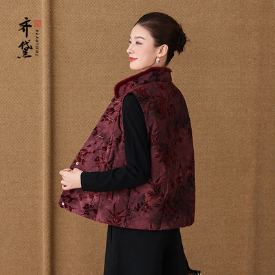 新中式羽绒马甲女款2025新款外穿妈妈毛领加厚保暖马夹坎肩短外套