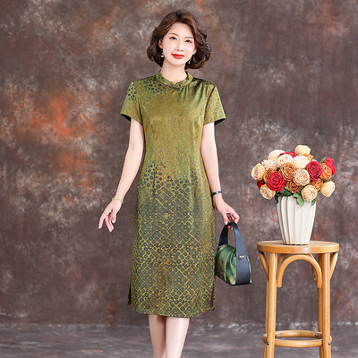 齐黛品牌真丝桑蚕丝连衣裙国际大牌2025新款新中式妈妈改良旗袍裙