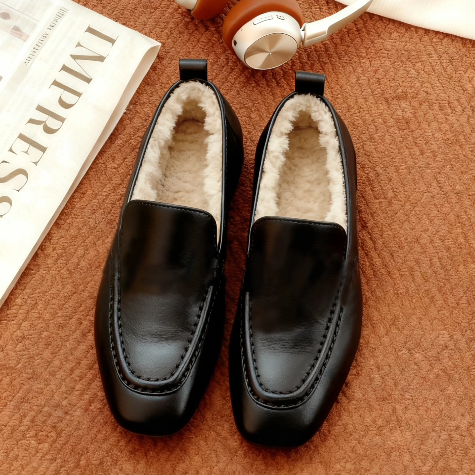 齐黛妈妈羊皮鞋中老年女鞋大码真皮鞋平底乐福鞋舒适软底加绒单鞋