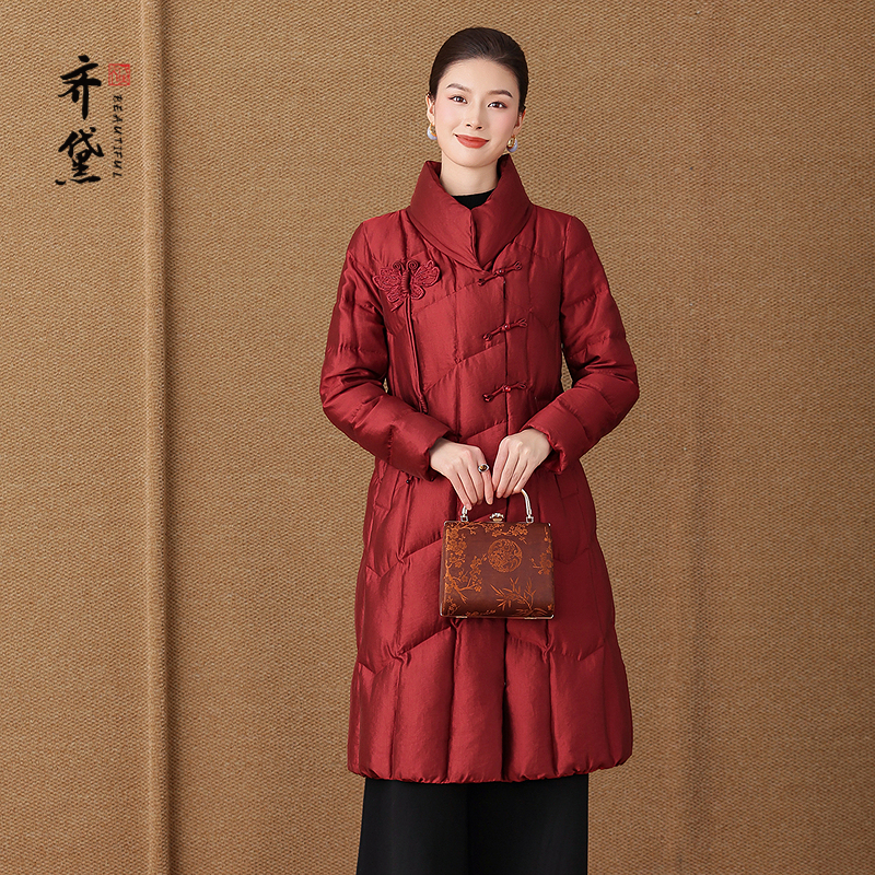 齐黛羽绒服冬季女款中长款2025新款新中式加厚款保暖防风妈妈外套