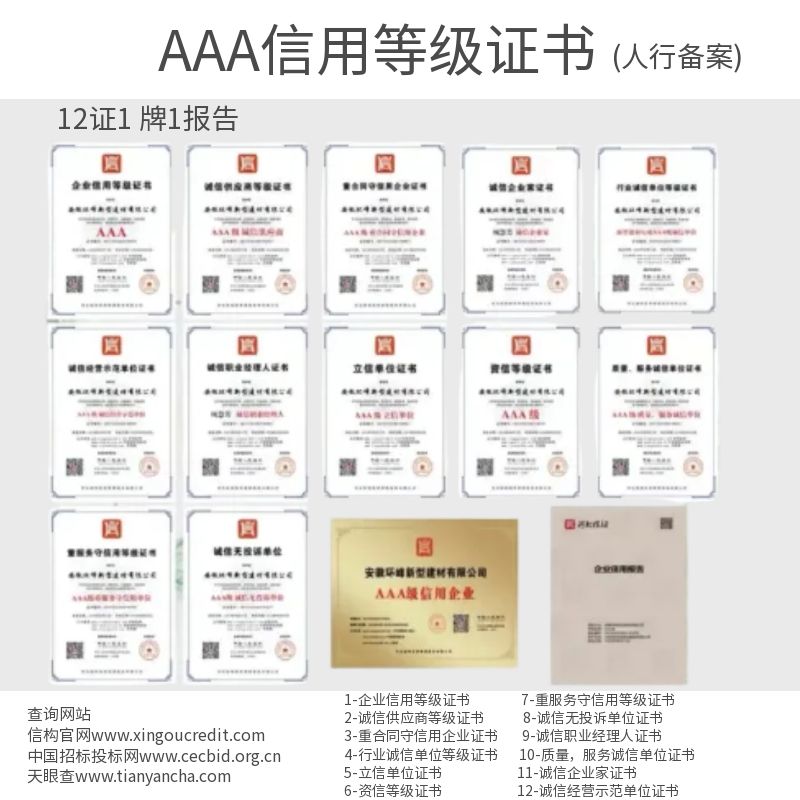 代办aaa信用等级招投标企业管理三大荣誉资质证书封面3a体系认证