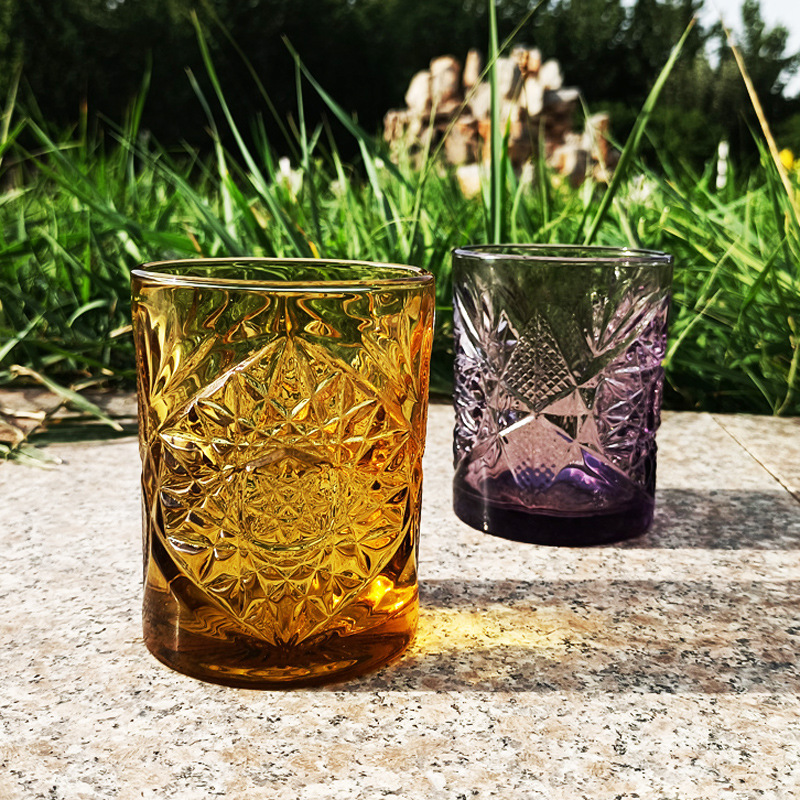 日式水晶杯手作切子玻璃杯威士忌酒杯玫瑰花朵原色复古水杯