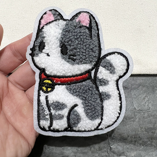 小猫毛绒布贴衣服补丁贴儿童裤子破洞贴白色修复贴可爱装饰手缝贴