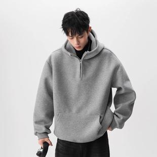 美式 重磅半拉链连帽卫衣男女潮牌高街设计感春秋运动百搭情侣外套