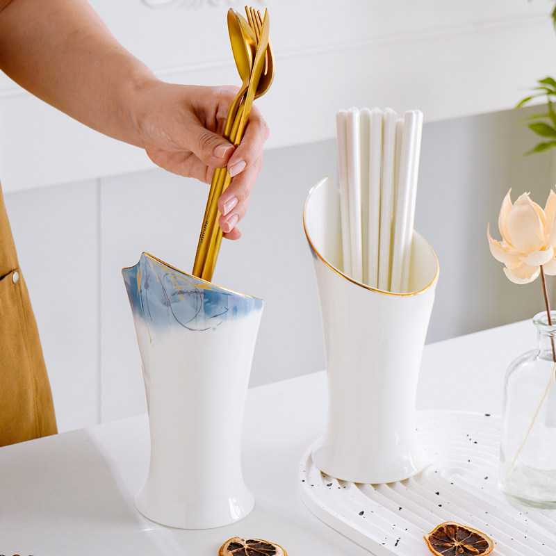 骨瓷筷子筒筷篓家用轻奢厨房刀叉收纳筒陶瓷快筒沥水火炬收纳筷笼,餐饮具,餐具笼/架,淘宝优惠券,粉丝福利购,淘宝优惠卷