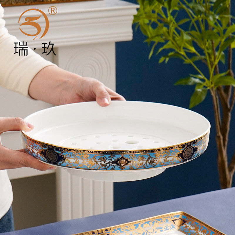 瑞玖欧式陶瓷海鲜盘10英寸沥油