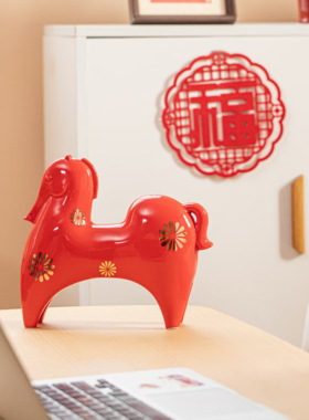 九璞青梅景德镇限量生肖马风水摆