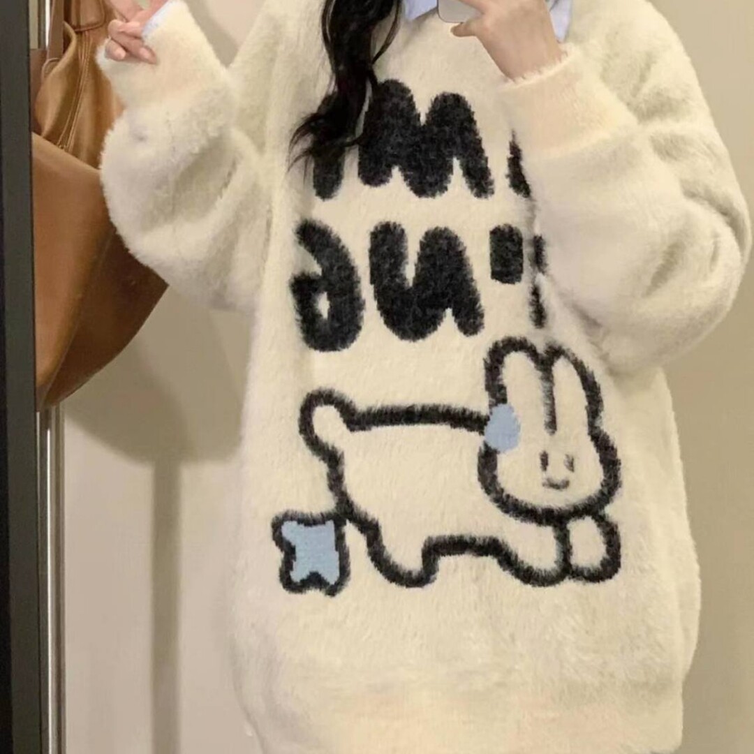 学院风甜美可爱小兔软糯毛衣女学生秋冬新款小个子宽松百搭针织衫