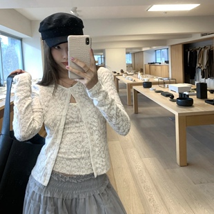 Ranwear'蕾丝密语'重工提花蕾丝吊带短款圆领开衫叠穿真两件套装