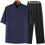 T212P75Z中老年唐装风盘扣汉服夏季短袖居士服太极服爸爸装，男装民族服装，星座1108-2
