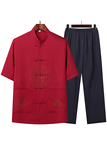 T206P42中老年夏季短袖唐装套装爸爸装太极服风盘扣汉服爷爷，男装民族服装，星座1108-2