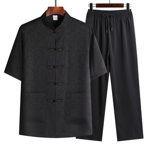 T213P65中老年唐装风盘扣汉服夏季短袖居士服太极服爸爸装