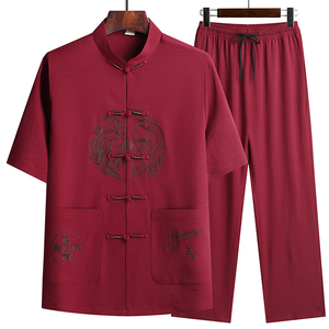 特批风盘扣汉服夏季短袖唐装居士服爸爸装太极服T211P40图片