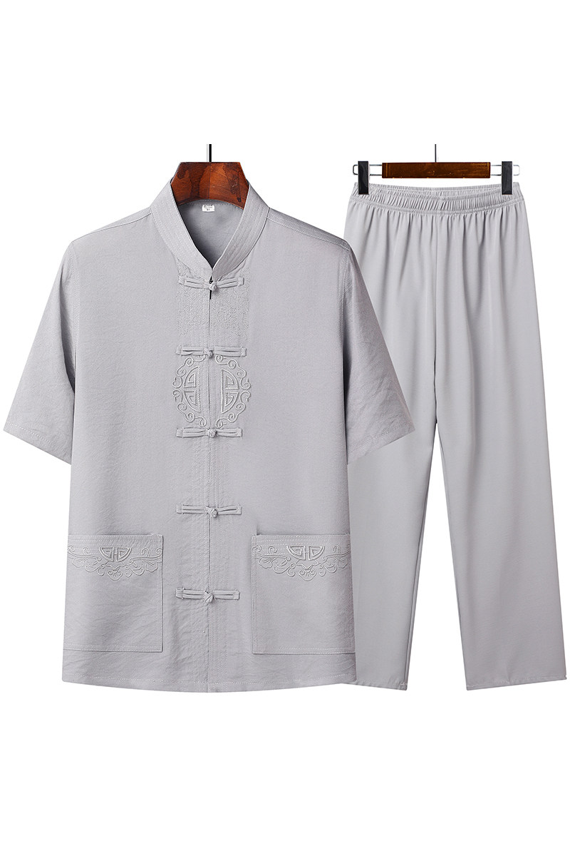 T205P42风爸爸装太极服盘扣汉服爷爷夏季短袖中老年唐装套装,男装民族服装,星座1108-2