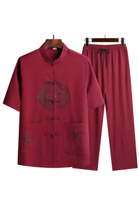 特批风盘扣汉服夏季短袖唐装居士服爸爸装太极服T211P40图片