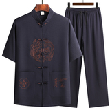 特批风盘扣汉服夏季短袖唐装居士服爸爸装太极服T211P40，男装民族服装，星座1108-2