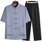 T213P65中老年唐装风盘扣汉服夏季短袖居士服太极服爸爸装，男装民族服装，星座1108-2