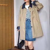 绿袖 子垂顺质感巴恩中长风衣撞色拼接氛围感宽松外套小个子